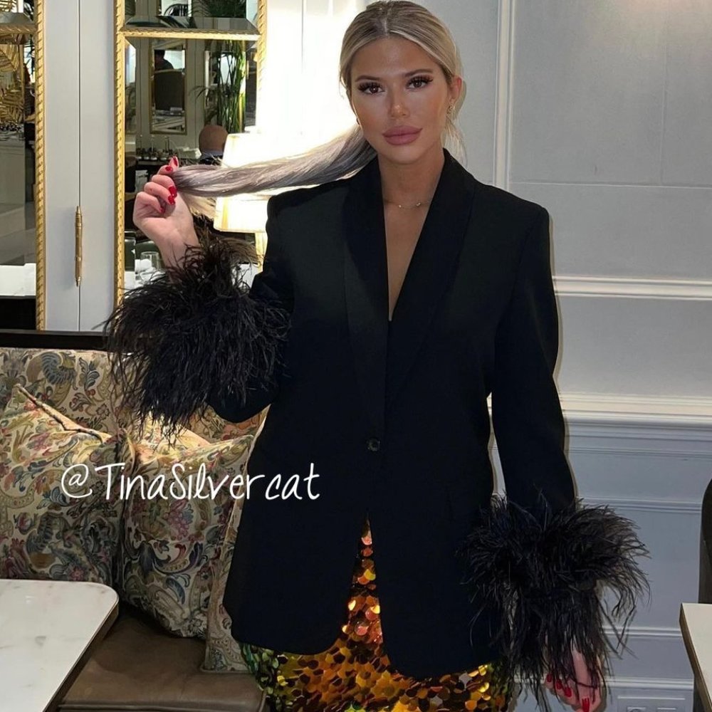 Zara Black Feather Trim Blazer Sz XS NWT - Picture 16 of 17